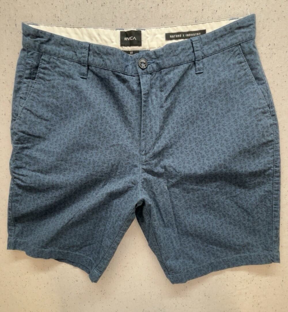 RVCA Nature X Industry Mens Chino Shorts 33 Blue Floral Print Stretch Flat Front